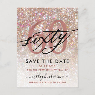 60. Geburtstag Chic Glitzer Ombre Save the Date Postkarte