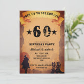 60. Geburtstag Cowboy Alt-Papier Reiten Party Einladung (Stehend Vorderseite)