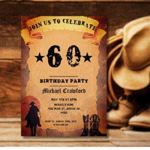 60. Geburtstag Cowboy Alt-Papier Reiten Party Einladung