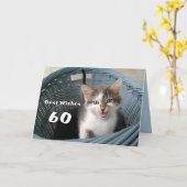 60. Geburtstag Crazy Kitten Karte (Gelbe Blume)