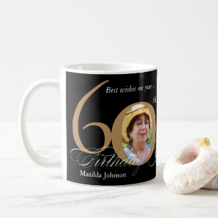 60. Geburtstag Custom Foto Typografie Black Gold Kaffeetasse
