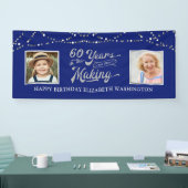 60. Geburtstag Dann & Jetzt Fotos Blau Silberleuch Banner (Messe)