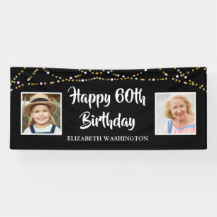 60. Geburtstag Dann & Jetzt Fotos leuchten schwarz Banner