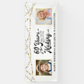 60. Geburtstag Dann & Jetzt Fotos Schwarze goldene Banner (Vertikal)