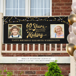 60. Geburtstag Dann & Jetzt Fotos Schwarze goldene Banner