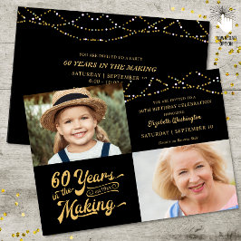 60. Geburtstag Dann & Jetzt Fotos String Lights Einladung