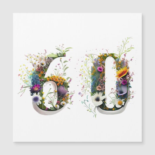 60. Geburtstag Dekorative Wildblume Text Magnetkarte (Vorderseite)
