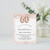 60. Geburtstag der weißen Rosengold-Glitzern Einladungspostkarte (Stehend Vorderseite)