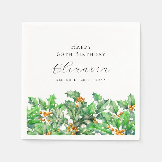 60. Geburtstag Dezember Geburtstag Blume Holly Cus Serviette (Vorderseite)