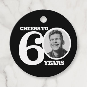 60. Geburtstag doppelseitiges Foto Name weißer Tex Geschenkanhänger