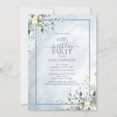 60. Geburtstag Dusty Blauer botanischer Garten Einladung (Vorderseite)