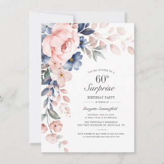 60. Geburtstag Dusty Blue Botanische Schrift Einladung