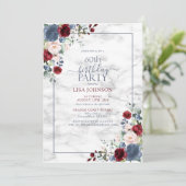 60. Geburtstag Dusty Blue Burgundy Blush Gold Einladung (Stehend Vorderseite)