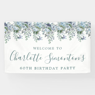 60. Geburtstag Dusty Blue Floral Willkommen Banner