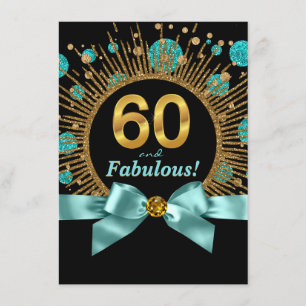 60. Geburtstag einer Frau Teal Blau und Gold Einladung