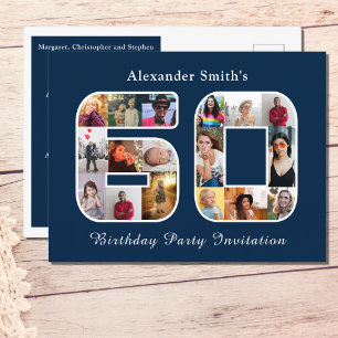 60. Geburtstag Einladung 60 Foto Dunkelblau Postkarte