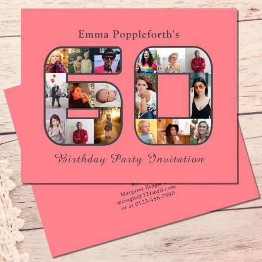 60. Geburtstag Einladung 60 Foto Rosa Flyer