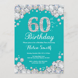 60. Geburtstag Einladung Aquamarin und Silver Diam