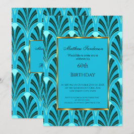 60. Geburtstag Einladung Art Deco Green Blue Aquam