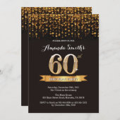 60. Geburtstag Einladung Black and Gold Glitzer (Vorne/Hinten)