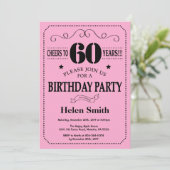 60. Geburtstag Einladung Black and Pink (Stehend Vorderseite)