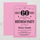 60. Geburtstag Einladung Black and Pink (Vorne/Hinten)