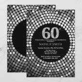 60. Geburtstag Einladung Black and Silver Glitzer (Vorne/Hinten)