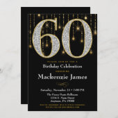 60. Geburtstag Einladung Black Gold Diamonds Adult (Vorne/Hinten)