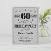 60. Geburtstag Einladung Black und Silver Gray (Stehend Vorderseite)