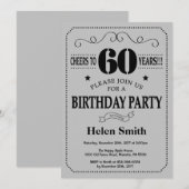 60. Geburtstag Einladung Black und Silver Gray (Vorne/Hinten)