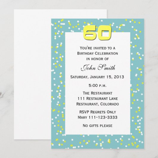 60. Geburtstag Einladung Confetti (Vorne/Hinten)