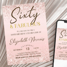 60. Geburtstag Einladung druckbare Rose Gold 60