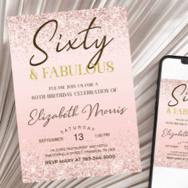 60. Geburtstag Einladung druckbare Rose Gold 60