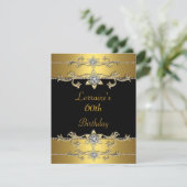 60. Geburtstag Einladung Elegantes Schwarzes Gold (Stehend Vorderseite)