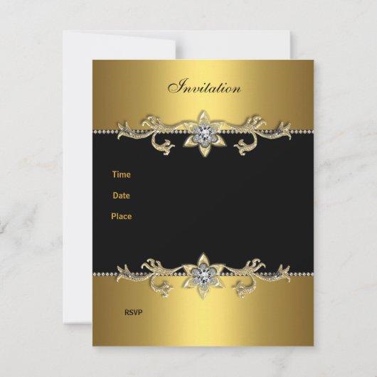 60. Geburtstag Einladung Elegantes Schwarzes Gold (Rückseite)