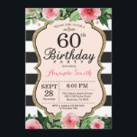 60. Geburtstag Einladung Frauen. Floral Gold Black<br><div class="desc">60. Geburtstag Einladung für Frauen. Black and Gold Geburtstagsparty einladen. Gold Glitzer. Rosa Aquarellfarbene Blume mit Blumen. Schwarze und weiße Streifen. Printable Digital. Für weitere Anpassungen klicken Sie bitte auf die Schaltfläche "Anpassen" und verwenden Sie unser Designwerkzeug,  um diese Vorlage zu ändern.</div>