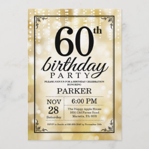 60. Geburtstag Einladung Gold Glitzer