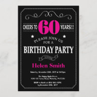 60. Geburtstag Einladung Hot Pink Black Chalkboard