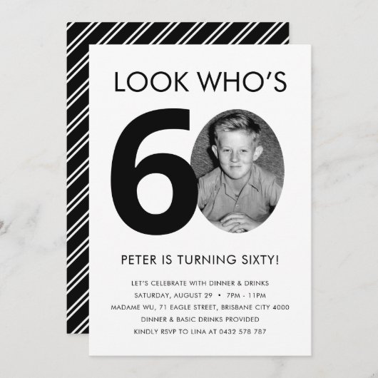60. Geburtstag Einladung mit Foto (Vorne/Hinten)