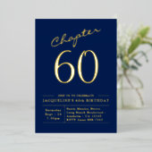 60. Geburtstag Einladung Navy Blue Gold Foil (Stehend vorne)