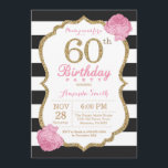 60. Geburtstag Einladung Pink Black Gold Floral<br><div class="desc">Einladung zum 60. Geburtstag. Rosa Schwarz und Gold. Gold Glitzer. Schwarze und weiße Streifen. Rosa Blume mit Flora. Erwachsener zum Geburtstag. Frauen Geburtstagsparty. Für weitere Anpassungen klicken Sie bitte auf die Schaltfläche "Anpassen" und verwenden Sie unser Designwerkzeug,  um diese Vorlage zu ändern.</div>