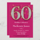 60. Geburtstag Einladung Pink Gold Diamonds Adult (Vorne/Hinten)