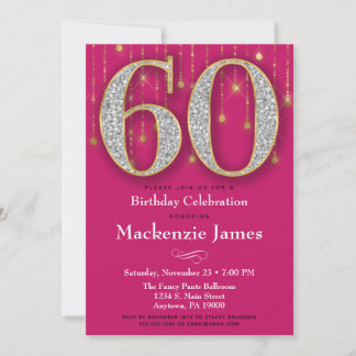 60. Geburtstag Einladung Pink Gold Diamonds Adult