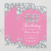 60. Geburtstag Einladung Pink und Silver Diamond (Vorne/Hinten)