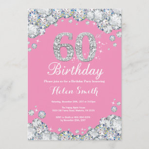 60. Geburtstag Einladung Pink und Silver Diamond