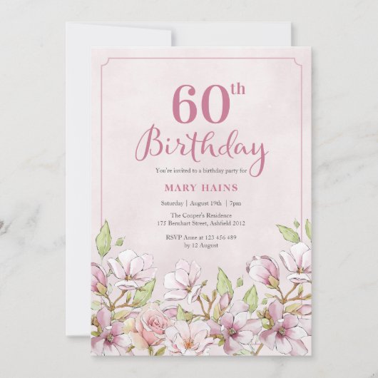 60. Geburtstag Einladung Rosa Bläschen (Vorderseite)