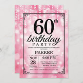 60. Geburtstag Einladung Rosa Glitzer (Vorne/Hinten)