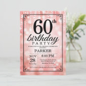 60. Geburtstag Einladung Rosa Glitzer (Stehend Vorderseite)