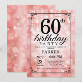 60. Geburtstag Einladung Rosa Glitzer (Vorne/Hinten)