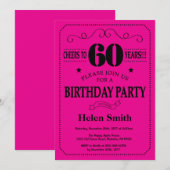 60. Geburtstag Einladung Schwarz und Heiß Rosa (Vorne/Hinten)